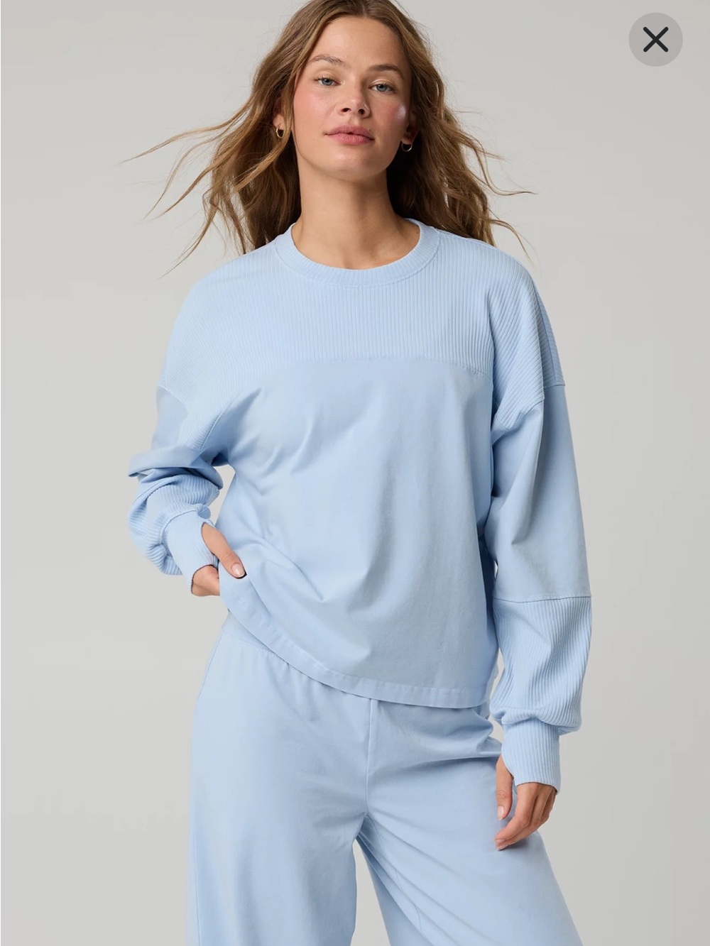 Aerie OG Cotton Crewneck Light Blue Cozy Lounge T-Shirt